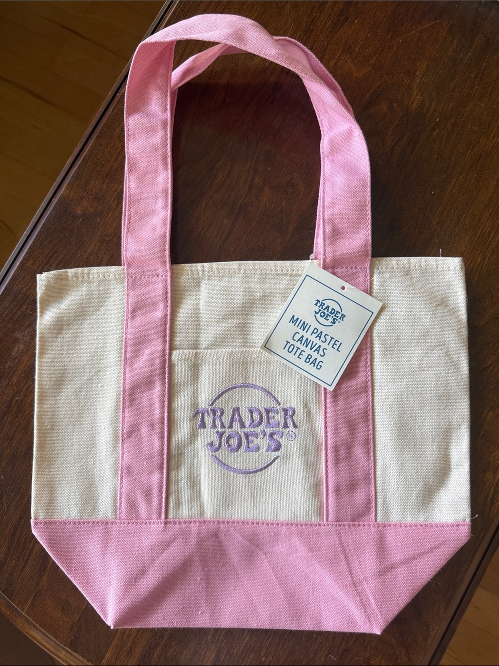 Trader Joe's Mini Pastel Canvas Tote Bag - Pink & Natural